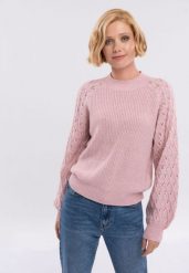 Różowy sweter S-LUCA. Czerwone swetry Volcano, s, w ażurowe wzory, z dzianiny, klasyczne, bez ramiączek. Za 159.99 zł.