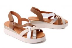 Oh! My Sandals 5952 doya taupe combi, sandały damskie. Brązowe sandały Oh My Sandals, bez wzorów, ze skóry, bez obcasa, na koturnie, bez zapięcia. Za 294.90 zł.