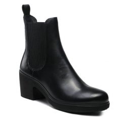 Botki ECCO. Czarne botki ECCO, bez wzorów, bez obcasa, na słupku, bez zapięcia. Za 669.99 zł.