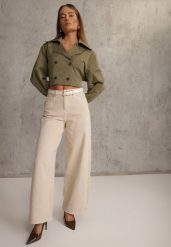 Beżowe Szerokie Jeansy Bawełniane High Waist Fyrlyss. Brązowe jeansy Renee, bez wzorów, z bawełny, eleganckie, z podwyższonym stanem. Za 99.99 zł.