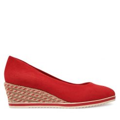 Półbuty Tamaris. Czerwone półbuty wsuwane Tamaris, bez wzorów, bez obcasa, na koturnie. Za 309.99 zł.