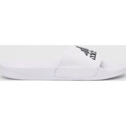 Adidas klapki Adilette damskie kolor biały. Białe klapki adidas, bez wzorów, bez obcasa, bez zapięcia. Za 129.99 zł.