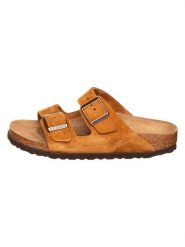 Birkenstock Skórzane klapki "Arizona" w kolorze jasnobrązowym rozmiar: 46. Brązowe klapki Birkenstock, bez wzorów, ze skóry, klasyczne, bez obcasa, bez zapięcia. Za 468.80 zł.