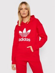 Adidas Bluza adicolor Trefoil HE6953 Czerwony Regular Fit. Czerwone bluzy adidas, bez wzorów, z bawełny, bez ramiączek, bez kaptura. Za 269.99 zł.