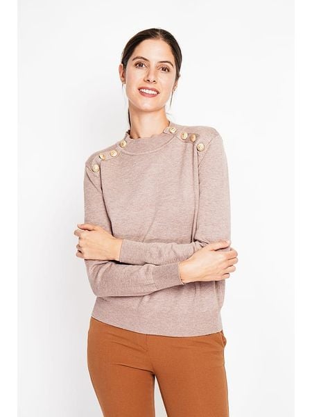 ASSUILI Sweter w kolorze beżowym rozmiar: 42. Brązowe swetry Assuili, bez wzorów, klasyczne, bez ramiączek. Za 104.99 zł.