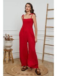 La Compagnie Du Lin Lniany kombinezon w kolorze czerwonym rozmiar: L. Czerwone kombinezony La Compagnie Du Lin, l, bez wzorów, ze lnu, bez kołnierzyka, bez ramiączek. Za 195.99 zł.