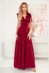 Maxi Sukienka z Wiązaniem na Ramionach - Bordowa. Czerwone sukienki NUMOCO, s, bez wzorów, z elastanu, wizytowe, bez kołnierzyka, bez ramiączek, maxi. Za 329.90 zł.