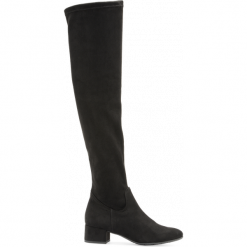 Elastyczne kozaki BIANKA. Czarne kozaki Ryłko, bez wzorów, z tkaniny, z okrągłym noskiem, bez obcasa, na obcasie, bez zapięcia. Za 359.99 zł.