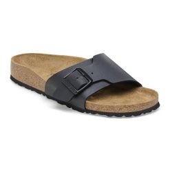Birkenstock Catalina BS Birko-Flor Klapki damskie. Czarne klapki Birkenstock, bez wzorów, bez obcasa, bez zapięcia. Za 269.99 zł.