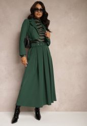 Ciemnozielona Spódnica z Wiskozą o Rozkloszowanym Kroju z Paskiem i Gumką w Talii Prianna. Zielone spódnice Renee, na co dzień, bez wzorów, z wiskozy, eleganckie, maxi, koszulowe. W wyprzedaży za 95.99 zł.