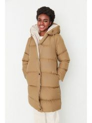 Trendyol Dwustronny płaszcz zimowy w kolorze kremowo-jasnobrązowym rozmiar: XS. Brązowe płaszcze Trendyol, na zimę, xs, bez wzorów, z puchu, bez kaptura. Za 100.99 zł.