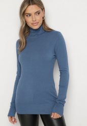 Niebieski Golf Sweter z Wiskozą i Kaszmirem Zailaya. Niebieskie swetry Born2be, bez wzorów, z jeansu, bez ramiączek. Za 79.99 zł.