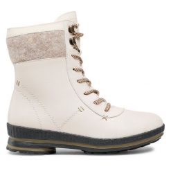 Botki Rieker. Brązowe botki Rieker, bez wzorów, bez obcasa, na płaskiej podeszwie, bez zapięcia. Za 219.99 zł.