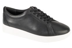 Damskie skórzane buty sportowe FitFlop Rally. Czarne buty treningowe Flip Flop, bez wzorów, z jeansu, bez zapięcia, tenisowe. Za 526.00 zł.