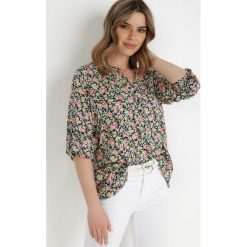 Granatowa Bluzka Polippe. Niebieskie bluzki Born2be, l, bez wzorów, z bawełny, eleganckie, bez kołnierzyka, bez ramiączek. W wyprzedaży za 55.99 zł.