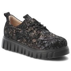 Półbuty damskie Filippo, ze skóry naturalnej kwiatowy wzór sznurowanie gruba podeszwa, czarne, DP6846/26 BK. Czarne półbuty wsuwane Filippo, bez wzorów, ze skóry, bez obcasa. Za 219.00 zł.