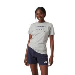 Koszulka damska Helly Hansen Ocean Race. Szare t-shirty sportowe Helly Hansen, bez wzorów, bez ramiączek, narciarskie. Za 215.00 zł.