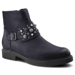 Granatowe Botki Damskie Carinii Wygodne Buty. Niebieskie botki Carinii, bez wzorów, z jeansu, biznesowe, bez obcasa, na płaskiej podeszwie, bez zapięcia. Za 329.00 zł.
