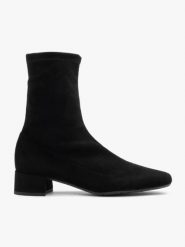 Czarne botki z tkaniny. Czarne botki Brawo sp. z o.o., bez wzorów, z tkaniny, bez obcasa, na słupku, bez zapięcia. Za 399.99 zł.