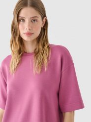 4F T-shirt regular z modalem damski - różowy L. Czerwone t-shirty 4f, l, bez wzorów, z dzianiny, klasyczne, bez kołnierzyka, bez ramiączek. W wyprzedaży za 39.99 zł.