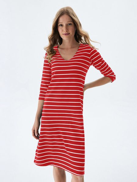 LTB Sukienka "Loyata" w kolorze czerwono-białym rozmiar: XS. Białe sukienki LTB, xs, bez wzorów, bez kołnierzyka, bez ramiączek, midi. Za 87.61 zł.