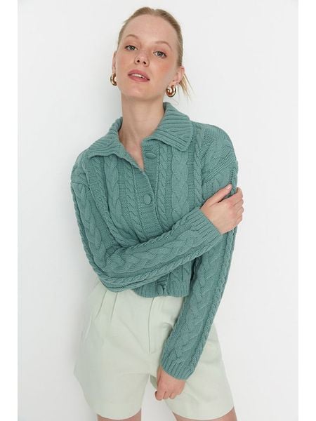 Trendyol Kardigan w kolorze miętowym rozmiar: S. Niebieskie swetry Trendyol, s, bez wzorów, ze splotem, bez ramiączek. Za 74.28 zł.