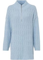 Długi sweter we wzór w warkocze. Brązowe swetry bonprix, bez wzorów, bez ramiączek. Za 124.99 zł.