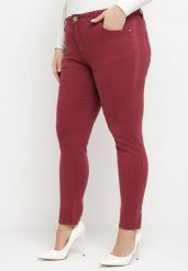 Bordowe Bawełniane Spodnie o Fasonie Regular Dalora. Czerwone jeansy Born2be, l, bez wzorów, z bawełny, biznesowe. Za 79.99 zł.