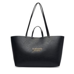 Torebka Tommy Jeans. Czarne shopper bag Tommy Jeans, bez wzorów, z jeansu, bez dodatków. Za 449.99 zł.