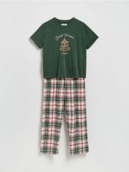 Flanelowa piżama w kratę - zielony. Zielone piżamy Reserved, l, bez wzorów, z bawełny, bez kołnierzyka, bez ramiączek. Za 139.99 zł.