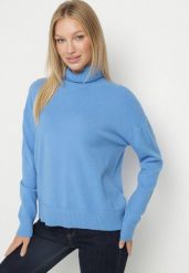 Niebieski Golf z Domieszką Kaszmiru Ozdobiony Przeszyciami Avonella. Niebieskie swetry Born2be, z aplikacjami, z kaszmiru, klasyczne, bez ramiączek. Za 109.99 zł.