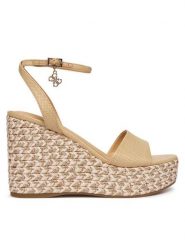 Guess Sandały FLJERL ELE04 Beżowy. Brązowe sandały Guess, z aplikacjami, ze skóry, bez obcasa, na koturnie, bez zapięcia. Za 679.99 zł.