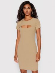 Guess Sukienka dzianinowa Lana WBYK95 KB9E2 Beżowy Slim Fit. Brązowe sukienki Guess, l, z aplikacjami, z dzianiny, bez kołnierzyka, bez ramiączek. Za 249.99 zł.