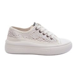 Koronkowe Trampki Damskie Lee Cooper LCW-23-44-1617 Białe. Białe trampki bez wzorów, z koronki, klasyczne, bez zapięcia. Za 173.90 zł.