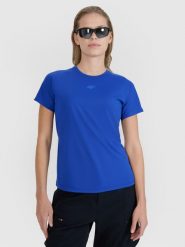 4F Koszulka rowerowa szybkoschnąca damska - niebieska L. Niebieskie t-shirty sportowe 4f, l, bez wzorów, z materiału, bez ramiączek, rowerowe. W wyprzedaży za 99.99 zł.