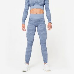 Legginsy fitness damskie Domyos. Szare legginsy DOMYOS, bez wzorów, z elastanu, sportowe. W wyprzedaży za 59.99 zł.
