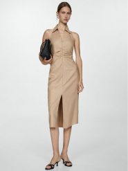 Mango Sukienka letnia Siha 77050343 Beżowy Regular Fit. Brązowe sukienki Mango, m, bez wzorów, z wiskozy, bez kołnierzyka, bez ramiączek. Za 99.99 zł.