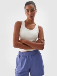 4F Top treningowy szybkoschnący damski - beżowy M. Brązowe topy sportowe 4f, m, bez wzorów, z dzianiny, na fitness i siłownię. Za 99.99 zł.