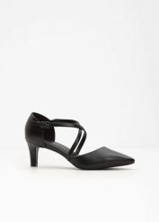 Czółenka z paskiem na wąskim obcasie. Czarne czółenka bonprix, bez wzorów, eleganckie, bez obcasa, bez zapięcia. Za 124.99 zł.