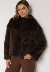 Brązowa Futrzana Kurtka z Cieniowanym Wzorem Monizavia. Brązowe kurtki Born2be, l, bez wzorów, z futra, klasyczne, bez kaptura. Za 229.99 zł.