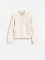 Sweter ze stójką - złamana biel. Swetry Reserved, l, bez wzorów, z dzianiny, bez ramiączek. Za 139.99 zł.