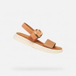 Sandały GEOX D XAND 2S Pomarańczowy. Brązowe sandały Geox, bez wzorów, ze skóry, bez obcasa, bez zapięcia. Za 424.99 zł.