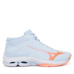 Buty halowe Mizuno. Niebieskie buty sportowe lifestyle Mizuno, bez wzorów, sportowe, bez zapięcia, mizuno wave. Za 559.99 zł.