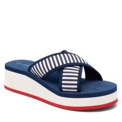 Klapki Clara Barson. Niebieskie klapki Clara Barson, bez wzorów, bez obcasa, bez zapięcia. Za 79.99 zł.