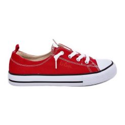 Materiałowe Trampki Damskie Lee Cooper LCW-25-02-3298L Czerwone. Czerwone trampki bez wzorów, z gumy, eleganckie, bez zapięcia. Za 310.42 zł.