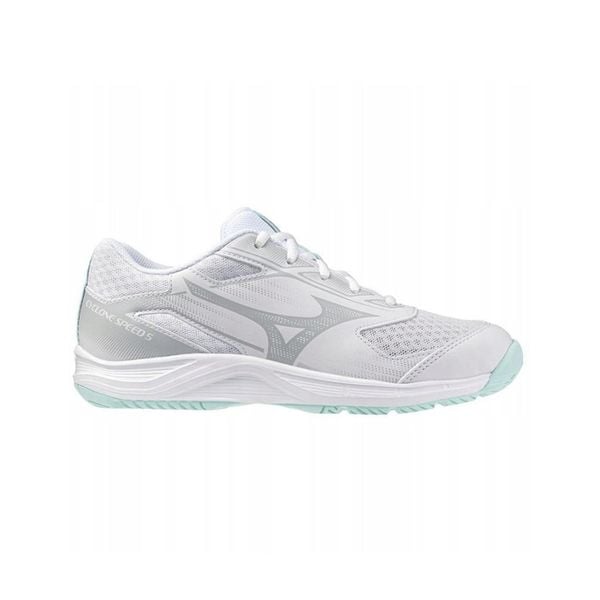 Buty do siatkówki damskie Mizuno Cyclone Speed 5. Białe buty do biegania Mizuno, bez wzorów, bez zapięcia, do biegania. Za 249.99 zł.