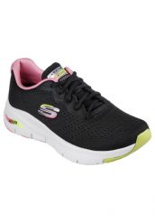 Buty do chodzenia damskie Skechers Arch Fit Infinity Cool. Czarne buty treningowe Skechers, na lato, bez wzorów, z gumy, bez zapięcia, trekkingowe. Za 409.99 zł.