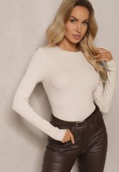 Jasnobeżowy Sweter z Wiskozą w Klasycznym Stylu Sintovira. Brązowe swetry Renee, m, bez wzorów, z jeansu, casualowe, bez ramiączek. W wyprzedaży za 79.99 zł.