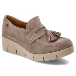 Beżowe Półbuty Maciejka Skórzane Buty Na Koturnie. Brązowe półbuty wsuwane Maciejka, z aplikacjami, ze skóry, boho, bez obcasa, na koturnie. Za 269.00 zł.