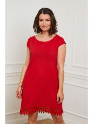 Curvy Lady Lniana sukienka w kolorze czerwonym rozmiar: 48/50. Czerwone sukienki Curvy Lady, bez wzorów, z koronki, klasyczne, bez kołnierzyka, bez ramiączek, mini. Za 110.04 zł.